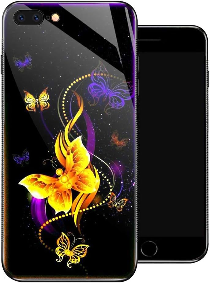 ZHEGAILIAN iPhone 8 Case, Yellow Butterfly Star iPhone 7 Cases for Girls,Tempered Glass Pattern Design Back Cover [Shock Absorption] Soft TPU Bumper Frame Support Case for iPhone 7/8 Purple Starry