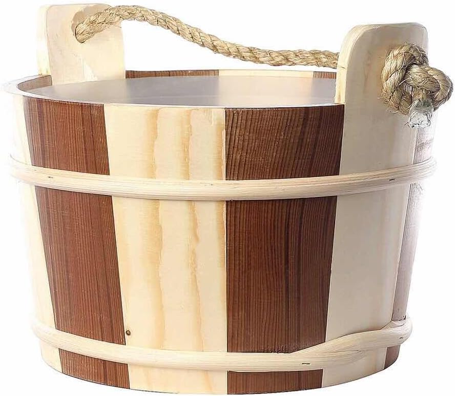 RGX Sauna Accessory 4L Pine and Red Cedar Wooden Bucket Pail Ladle With Linner Combined Set Handmade Sauna and SPA Accessory