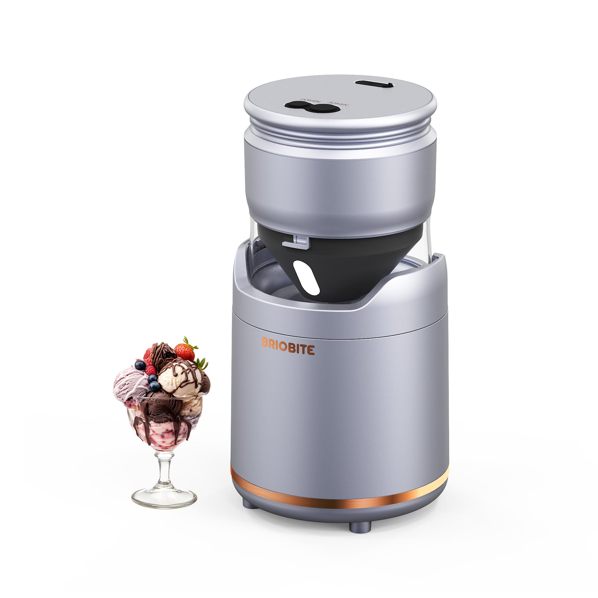 Photo 1 of BRIOBITE Ice Cream Maker Machine – Premium Electric Mini Maker Machine with Low-Noise Operation, Rechargeable,Perfect for Gelato, Sorbet & Frozen Yogurt, Easy to Clean,Silver