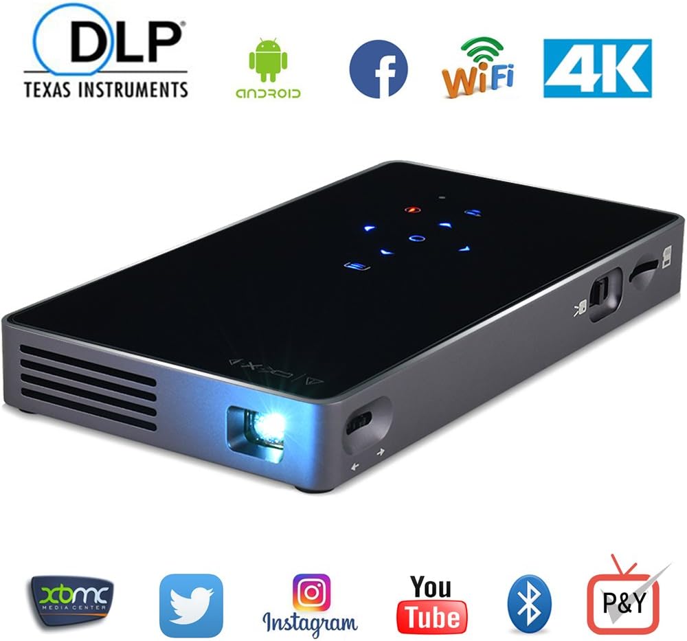 COOQI TV Box Projector, Smart Mini Portable DLP Android Projector Multimedia Home Theater Video HD Projector Suppport 1080P/Wifi/HDMI/Bluetooth/USB/TF Card/Audio Cable, HDMI Output be Used as TV Box