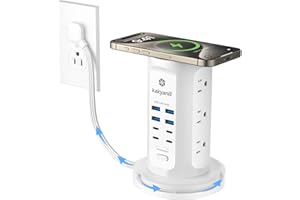 Power Strip Tower, kakyanill Surge Protector Tower 9 AC Outlets 8 USB (4 USB C), 6 Ft Retractable Extension Cord, Charging Station for Office Dorm Room, White