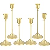 Candlestick Holders, 6PCS Gold Metal Taper Candle Holder Vintage Candlestick Holder Decorative for Home Decor Table Centerpiece Wedding Housewarming Gift