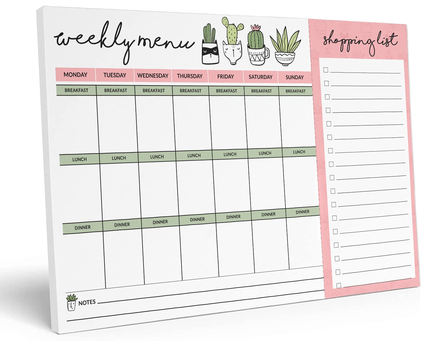 Inkdotpot Weekly Meal Planner Notepad 7"x10”, "Weekly Menu" Magnetic Meal Planning Pad with Tear Off Grocery Shopping List for Fridge- Kitchen & Home - 54 Sheets