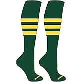 Mk Socks Striped Knee High Baseball, Football Socks (A) Dark Green, Yellow