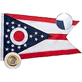 Bradford Embroidered Ohio State Flag 3x5 ft Outdoor, Double Sided Ohio Burgee Flags, Heavy Duty OH State of Ohio Flag with 2 Brass Grommets for Outsides