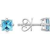 KOKAV 925 Sterling Silver Genuine Blue Topaz 5mm Square Studs Earrings