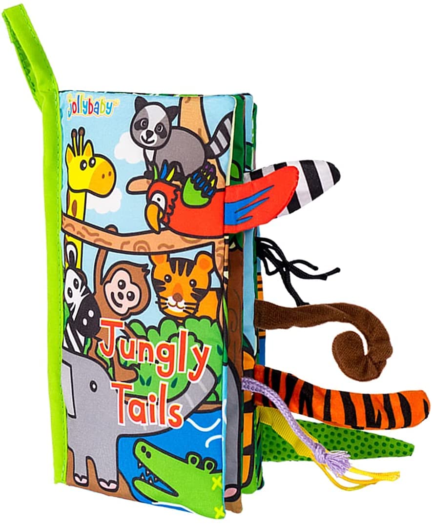 HECCEI Baby Cloth Book, Soft Crinkle Books with Animals Tail Activity Toddler Early Development Interactive Sensory Books for Babies Infant Toddler (Jungle Tails)