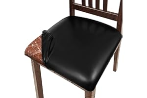 Lufyzora Pu Leather Dining Chair Seat Covers Set of 4, Waterproof Kitchen Chair Covers Stretch Chair Cover for Kitchen/Dining