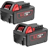 Powilling 2 Pack 6.5Ah 18V Lithium Batteries Replacement for Milwaukee M 18 Battery, Compatible with Milwaukee 18 Volt Batter