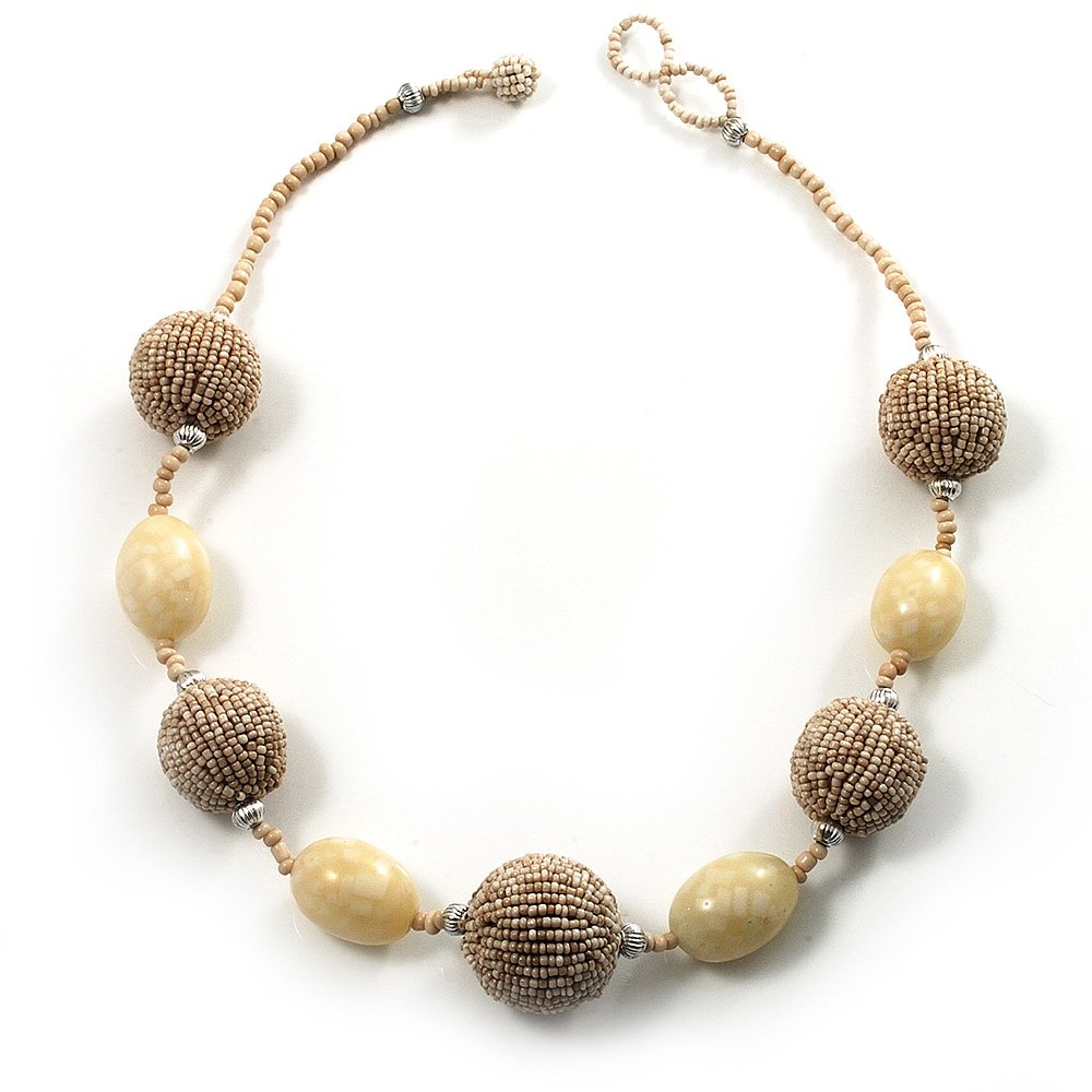 Avalaya Antique White Glass and Resin Bead Chunky Necklace/ 50cm L