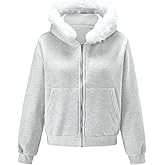 winkbay Women's Y2k Fuzzy Zip Up Hoodie Oversized Thermal Streetwear Sweatshirt with Pockets