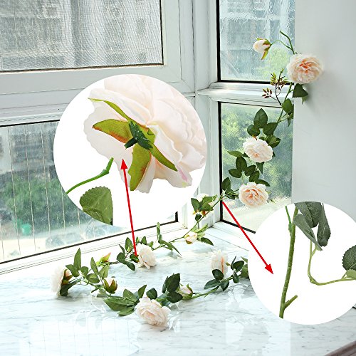Felice Arts 5.9Ft Fake Peony Vine Garland Artificial Flower Plants Green Leaf Hanging Vine Garland for Wedding Party Home Garden Wall Decoration-Champagne â€¦