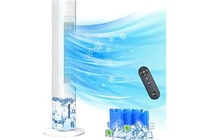 BEBEGINE Windowless Portable Air Conditioner Ac Units with Remote, Evaporative humidifier Air Tower Cooling Fan, Small Indoor Outdoor Oscillating Swamp Cooler for Room Office Kitchen,7H Timer, White