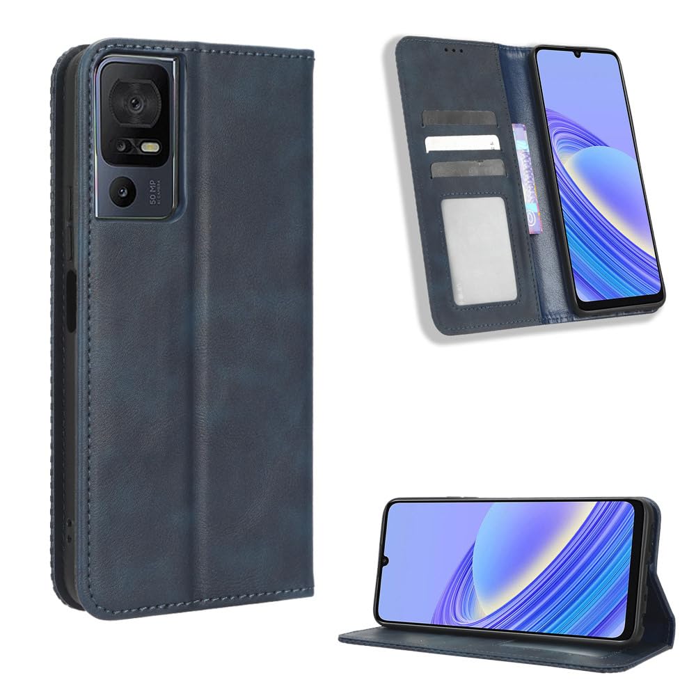 COMAKU Compatible with TCL 40 SE Case Leather - Flip Cover Protection magnetic Phone Case wallet with Card Holder - Blue