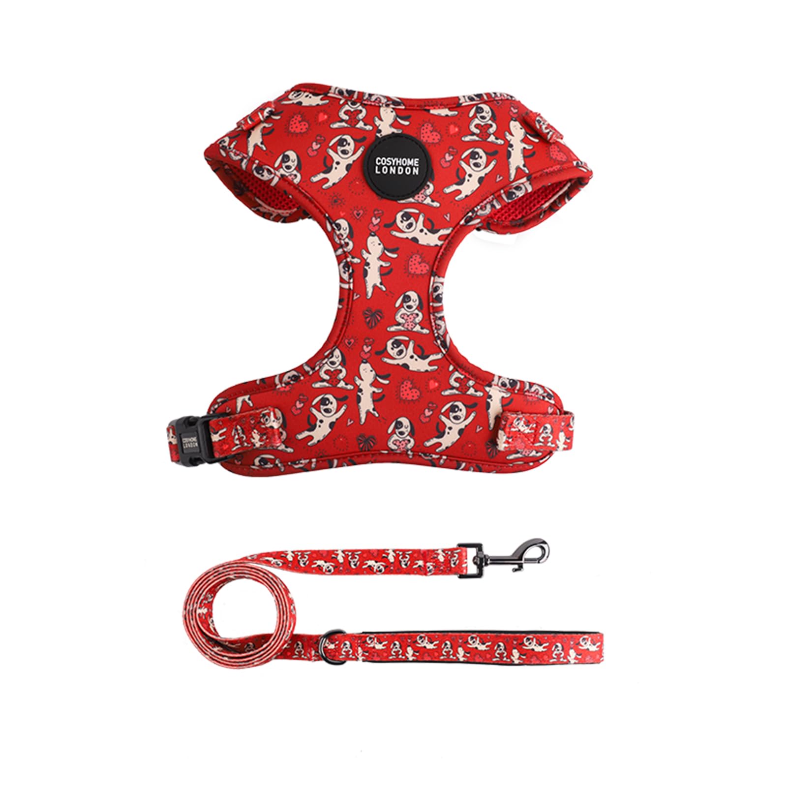 COSYHOME LONDON Dog Harness No Pull Pet Harness, Adjustable Dog Vest for Easy Walking, Breathable soft cotton Material for Small Medium Breed Dogs (S, Red dogs)