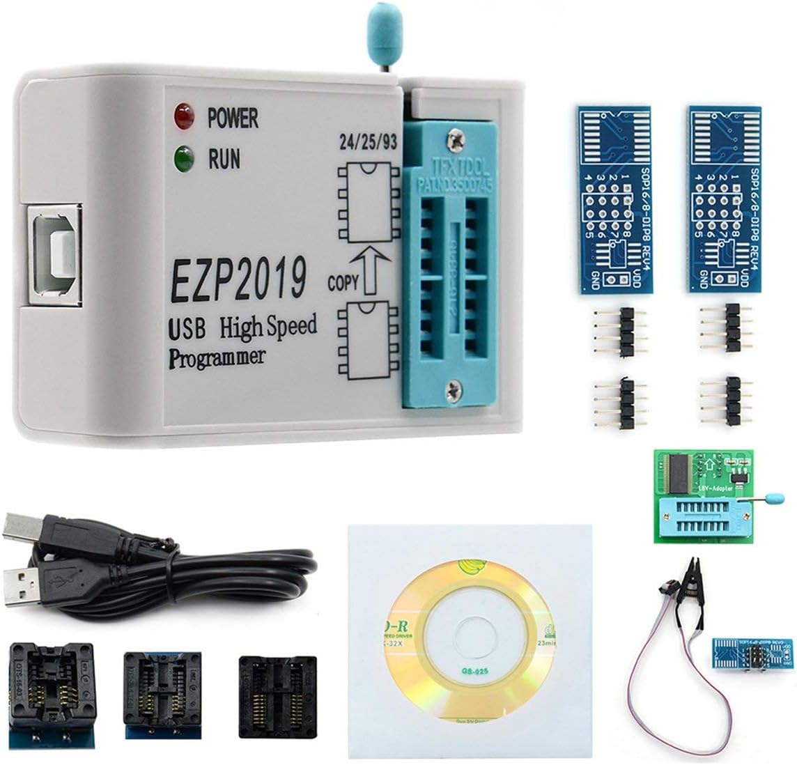 With Test Base EZP2019 High Speed USB SPI Programmer Better than EZP2013 EZP2010 2011Support 24 25 93 EEPROM Flash Bios - White