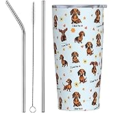 Qwalnely Dachshund Dog Tumbler 20 OZ with Lid and Straw, Insulated Tumbler Mug Cup, Dachshund Gifts for Men Women