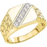 Nugget Rings Men's Fine 10k Yellow Gold Signet Diamond