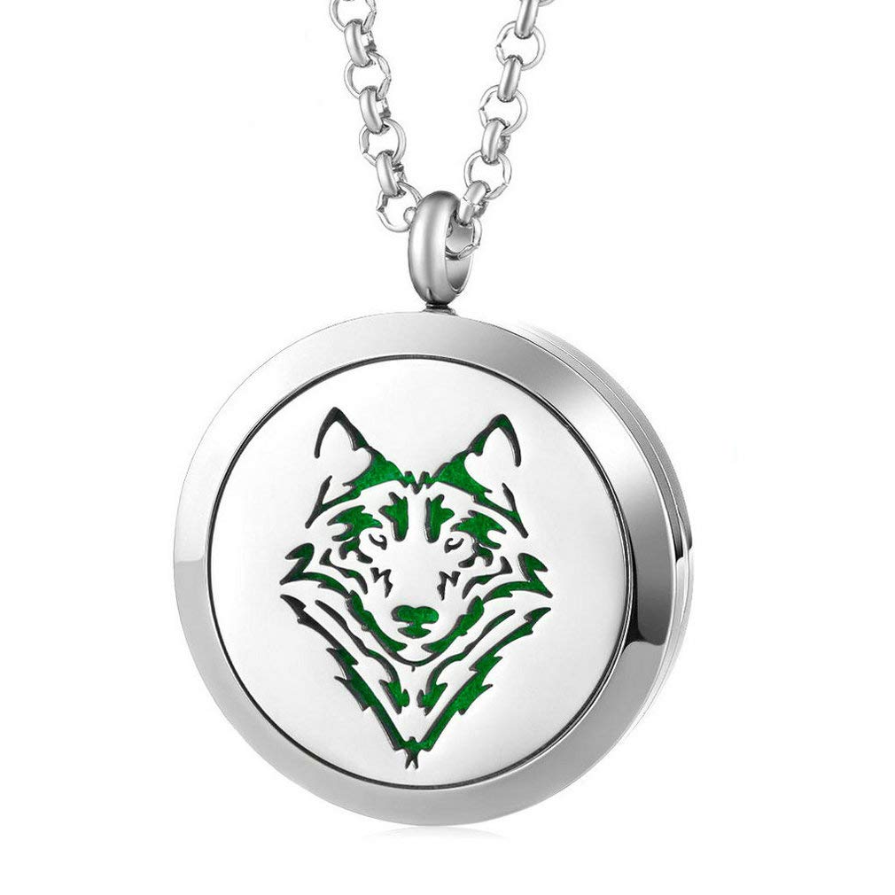 JOYMIAO Hollow Flower Aroma Essential Oil Diffuser Locket Pendant 316L Stainless Steel Magnetic Necklace Jewelry with 8 Pads