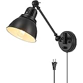 GOODATE Plug in Wall Sconces, Wall Sconce Lighting with Dimmable On Off Switch, Swing Arm Wall Lamp, Black Metal Industrial W