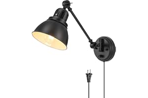 GOODATE Plug in Wall Sconces, Wall Sconce Lighting with Dimmable On Off Switch, Swing Arm Wall Lamp, Black Metal Industrial Wall Light Fixtures, Safety E26 Base, 6FT Plug in Cord