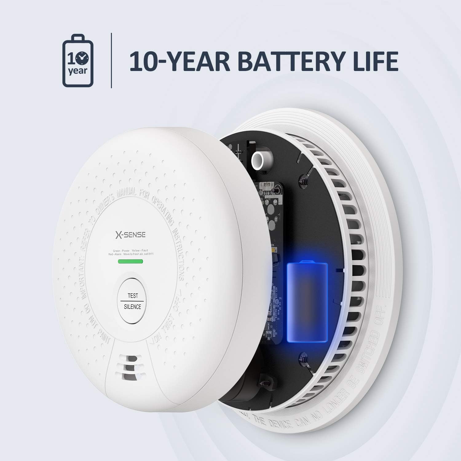 X-Sense Smoke Detector Alarm (Not Hardwired), 10-Year Lithium Battery Fire Alarm with Photoelectric Sensor, Compliant with UL 217 Standard, Auto-Check & Silence Button, SD03 - - 