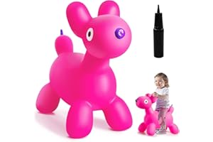 Upper Rider Bouncy Horse Dog Hopper for Toddlers, Bouncy Pals Inflatable Ride-on Animals for Kids, Jumping Horse Hopping Toys Gifts for Boys Girls 18 Months 2 3 4 5 6 Years Old, Pink Balloon Dog