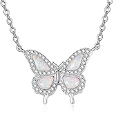 Zhi Kexin Butterfly Opal Necklace for Women 925 Sterling Silver Cubic Zirconia Butterflys Pendant Necklaces Valentines Day Anniversary Birthday Gifts for Mom Wife Her