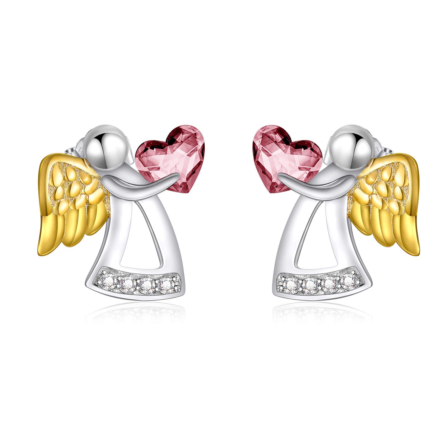 Sterling Silver Guardian Angel Stud Earrings, Birthday Christening Baptism Communion Gifts for Girls Daughter Children — image 1