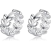Cartilage Mini Hoop Earrings for Women 925 Sterling Silver Leaf Round Huggie Hooped Tragus Piercings Small Endless Hoops Earring Studs 8mm