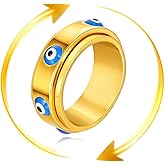HOSICRON Evil Eye Fidget Ring for Women - 18K Gold Plated Stainless Steel Spinner Rings for Anxiety Relief, Ojo Turco Ring Luck Amulet, Turkish Faith Protection Stackable Jewelry Gift for Women Men
