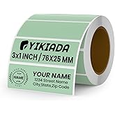 YIKIADA Green Direct Thermal Labels Vinyl 3 × 1 Inch Self-Adhesive Rectangle Stickers Roll Waterproof Printer Decals Name Tag for QR Code DIY Office Address 500 PCS
