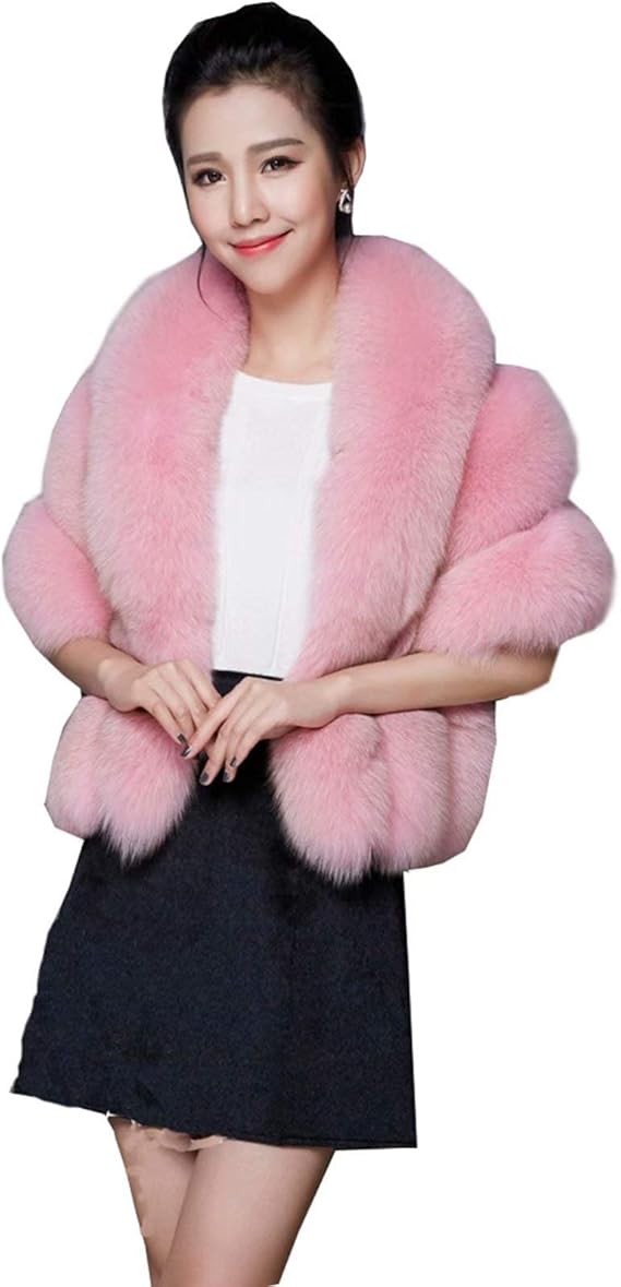 Amazon Tasahaya フェイクファーショール レディース ファーストール ケープ 上品 大判 ボリューム感 成人式ショール 結婚式用 パーティー用 ドレス 厚手 防寒 Free ピンク ファッション小物 通販