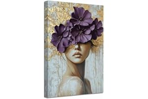 ZXHYWYM Gold and Gray Purple Floral Wall Decor Abstract Blooming Flowers Picture Prints Abstract Women Canvas Neutral Art Pos