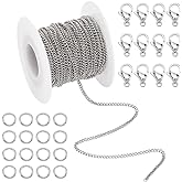 PH PandaHall 33 Feet 304 Stainless Steel Curb Cable Chain 2mm Link Necklace Chain with 20pcs Lobster Claw Clasps and 30pcs 6mm Open Jump Rings for Bracelets Necklaces Jewelry DIY Crafts Making