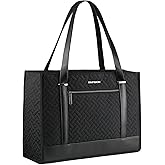 EMPSIGN Laptop Tote Bag for Women 16 Inch, Stylish Computer Shoulder Tote Bag for Work, Large Capacity Quilted Laptop Briefcase, Waterproof Women Business Office Bag, Quilted Black