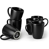 vancasso PLAYA Ceramic Coffee Mug Set of 6, 12 Oz Tea Cups with Handle for Latte, Tea, Cappuccino, Milk, Cocoa, Microwave&Dishwasher Safe, Black