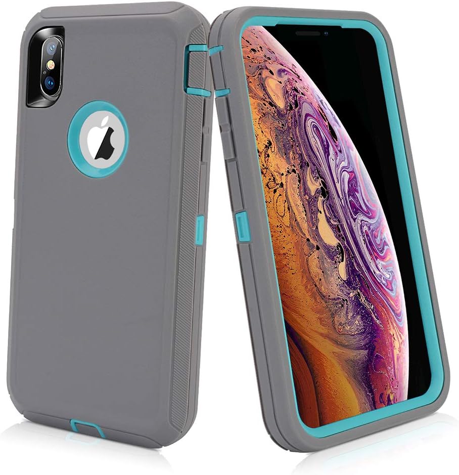 Ballaber for iPhone Xs Max Defender Case Heavy Duty 3 in 1 Rugged Shockproof Durable Hard PC Bumper Soft TPU Back Non-Slip Silicone Cover for Apple iPhone Xs Max in 6.5 inch (Grey)