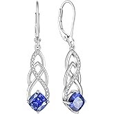 Blaniy Princess Cut Drop Dangle Earrings 925 Sterling Silver Celtic Knot Leverback Earrings Birthstone Infinity Jewelry Gifts for Women
