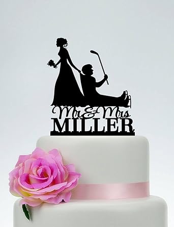Amazon Com Hockey Themed Ball Cake Topper Bride Dragging Groom