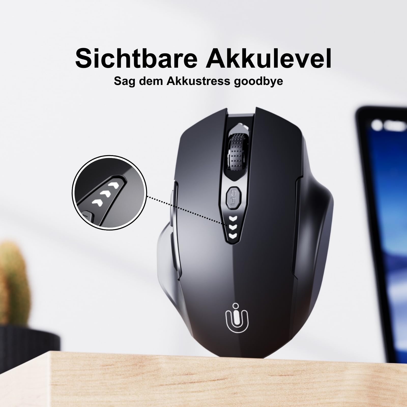 Uineer Kabellose Bluetooth Maus, Tri-Modus BT 5.0/4.0 & 2,4 GHz, Schwarz 3