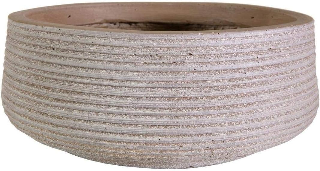 IDEALIST Plant Pots Outdoor 17 Inch Plant Bowls | Garden Planters with Drainage Holes | Large Bonsai Pots | Grey Reinforced Stone Ribbed Shallow Planter D43 H18 cm, with Inner Top D39 cm, 22 litres