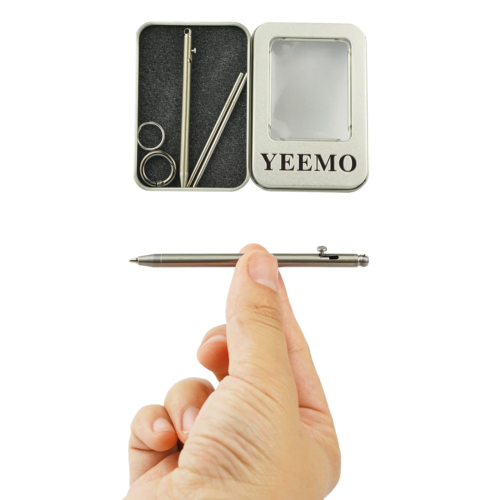 Photo 1 of YEEMO Mini Pen,Non-Toxic Titanium EDC Pen with Keychain, Compact and Stylish Small Pen(Only 82mm in Length and Comes with 2 Refill Cartridges)