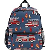 Selerdon Kid's Toddler Backpack Red Fire Trucks Cartoon Schoolbag for Cute Boys Girls, Daycare School Children Kindergarten Bag Preschool Nursery Travel Purse Bag