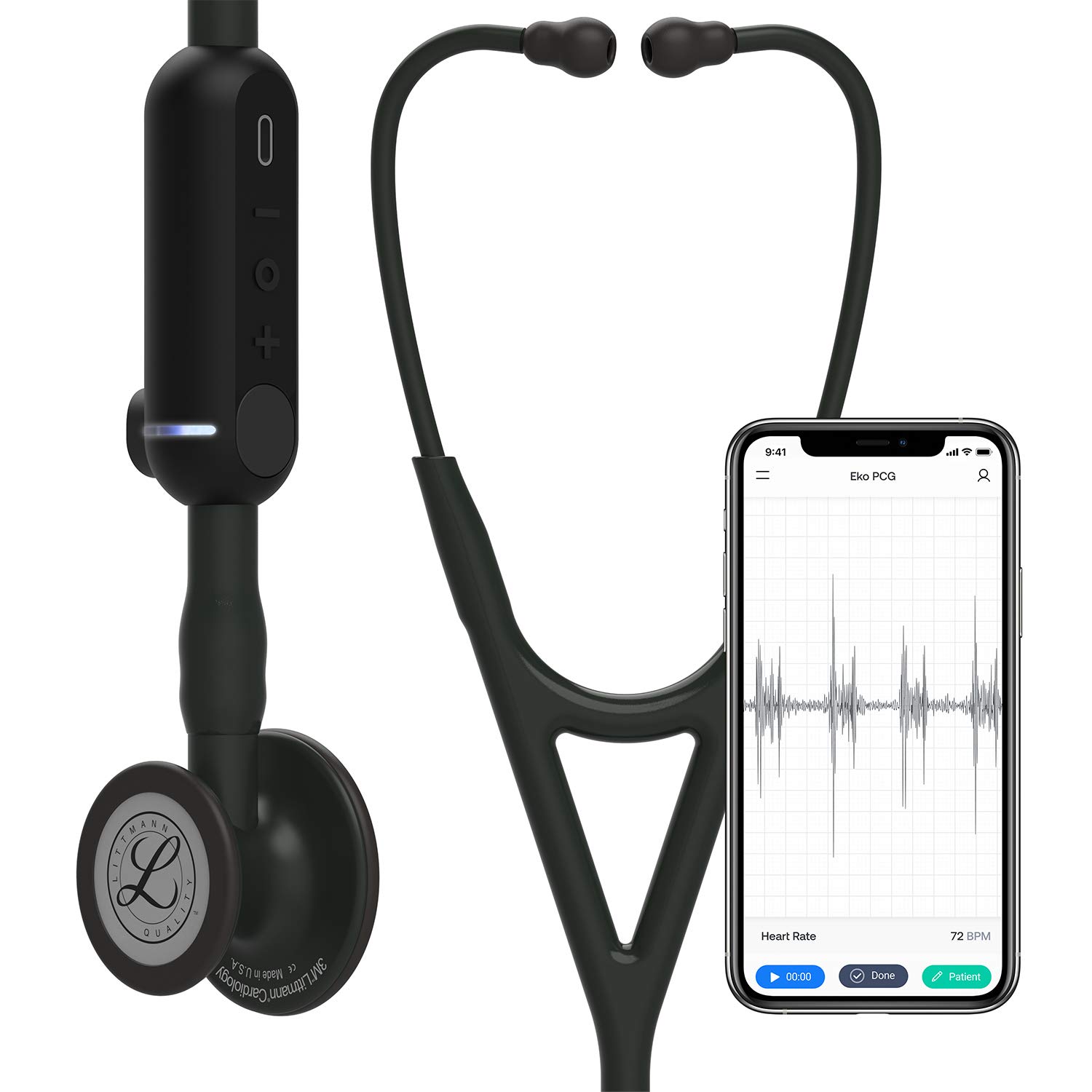 3M Littmann CORE Digital Stethoscope, Black Chestpiece, Tube, Stem and Headset, 69 cm, 8490