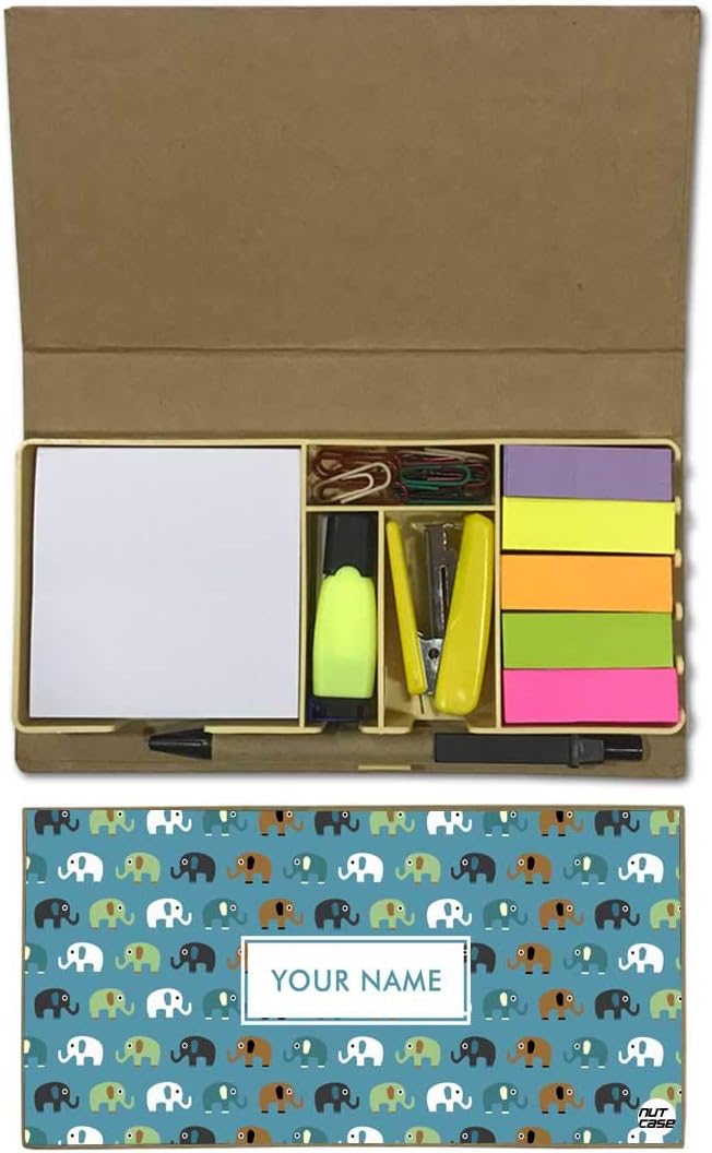 Nutcaseshop Personalised Stationary Kit Desk Customised Organizer Memo Notepad Sticky Note Tabs - Mini Elephant