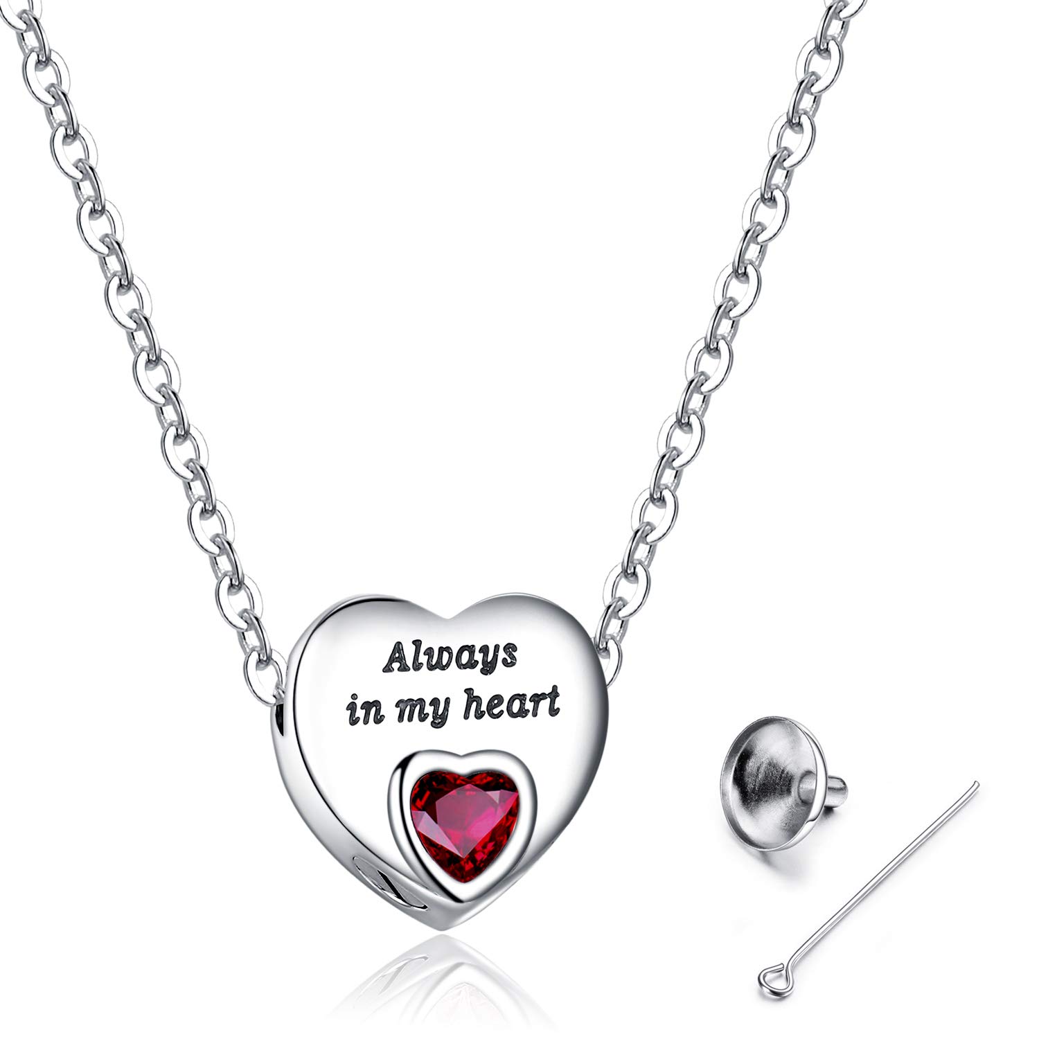 Always in My Heart Urn Necklace for Ashes Birthstone Cremation Jewelry Keepsake Holder Memorial Locket Necklace Pendant