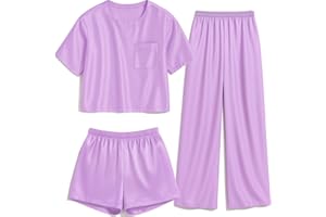 Petite&Me Girls Silky Satin Pajama Top, Short Sleeve Sleepwear Shirt with Matching Pants & Shorts for Kids Teens