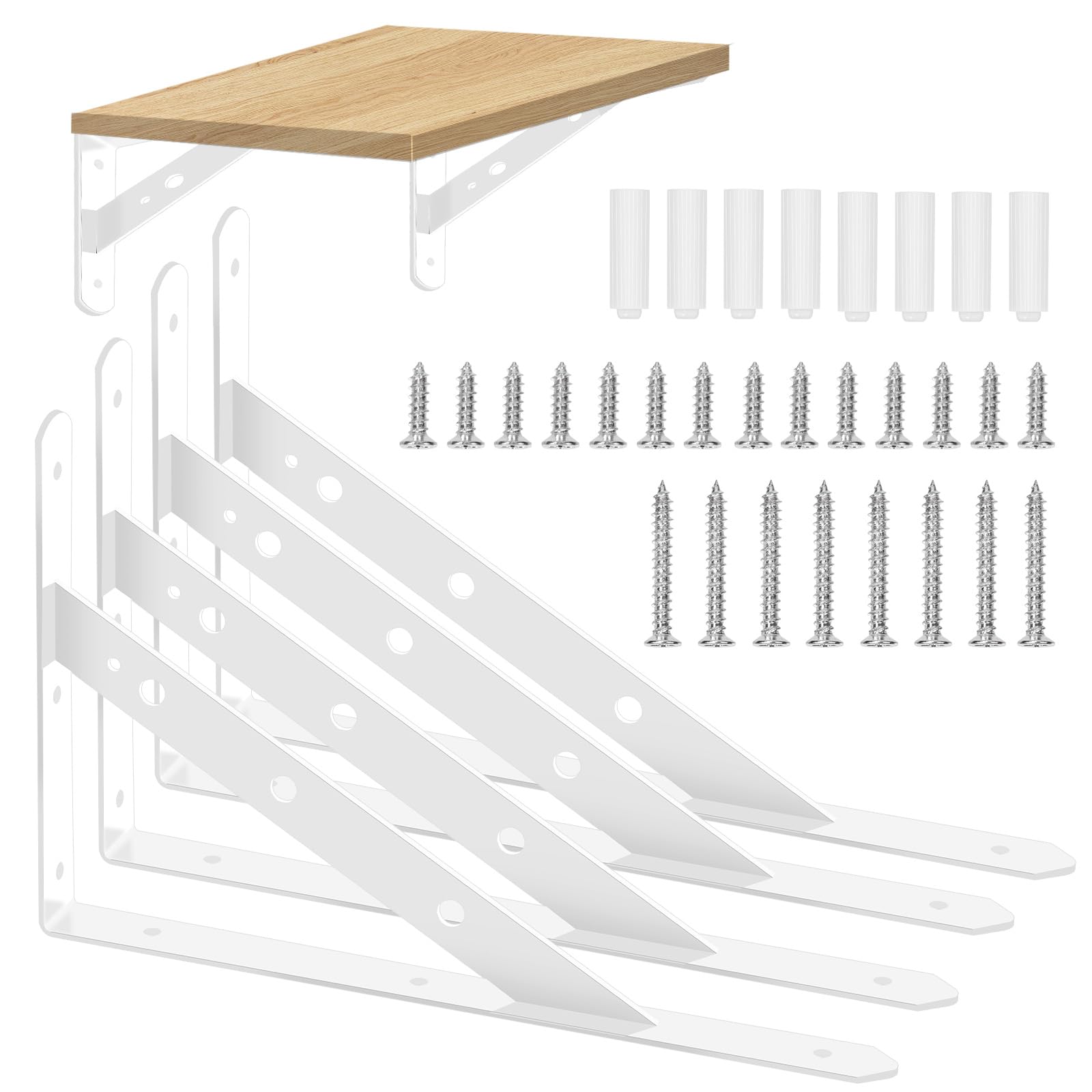 Tanstic 4 Pack 12 Inch L Shape Shelf Brackets, Heavy Duty Decorative Shelf Brackets Wall Mounted Floating Shelf Bracket, L Corner Brace Angle Brackets Shelf Support with Screws for DIY Shelving(White)