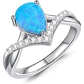 Shroova 925 Silver Blue Pear-Cut Opal Ring with Moissanite-Staggered Arm Design Ring Statement-rings Opal Jewelry Gifts for Women Her